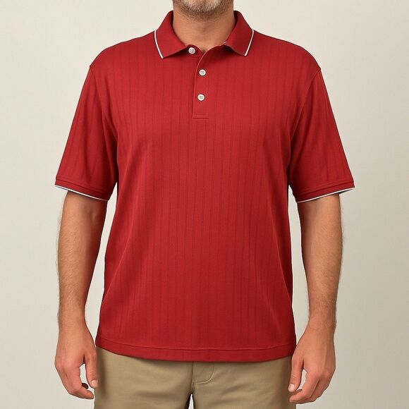 Nike Dri-FIT Performance Polo XXL Red Ribbed Knit White Collar Golf Shirt Tennis - Picture 1 of 13